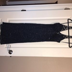 Silk Black Sequin Passed the Knee Dress